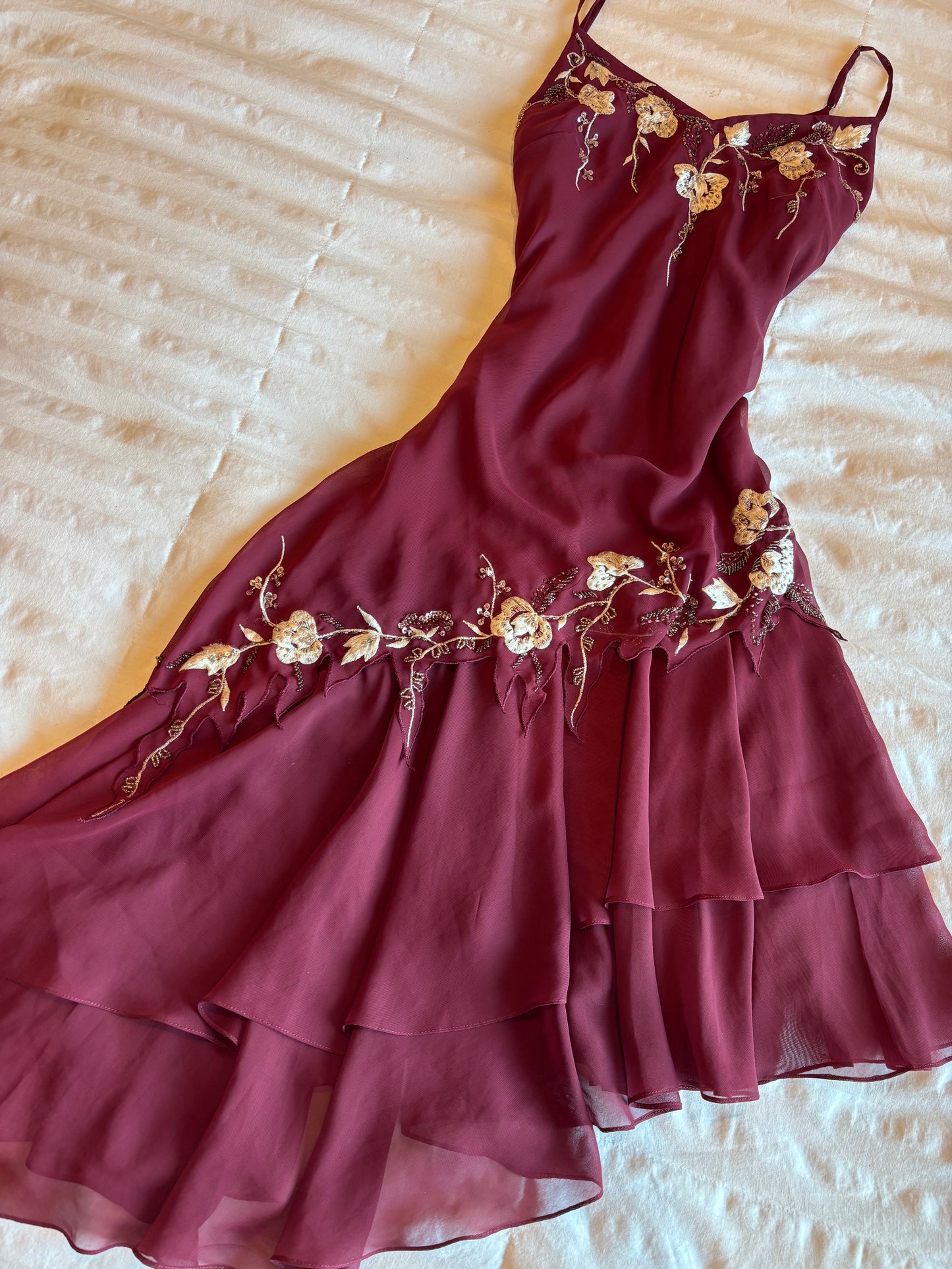 asymmetrical beaded floral dress