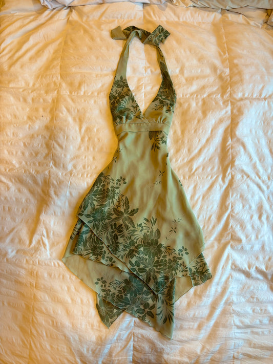 asymmetrical floral halter dress