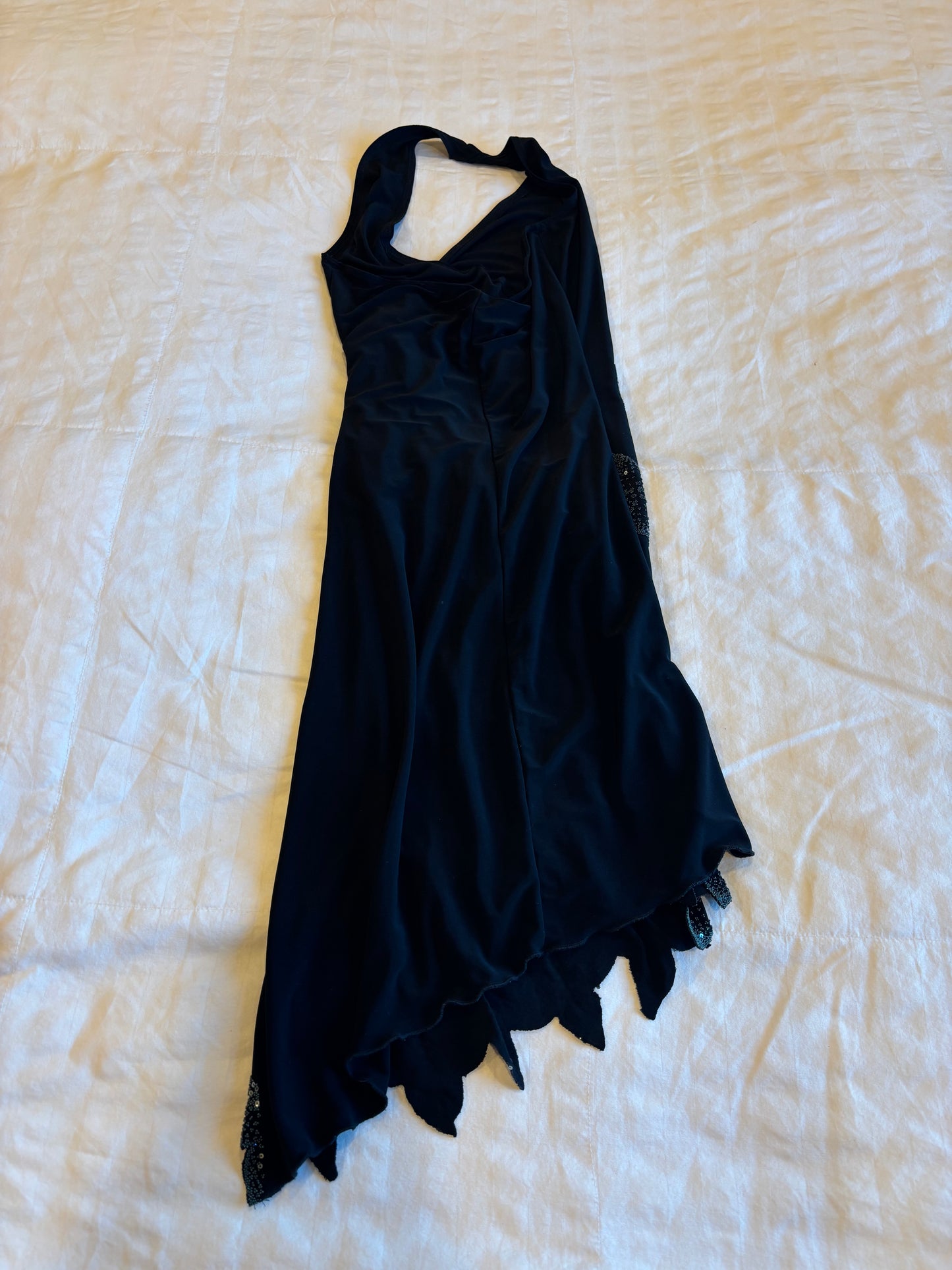 asymmetrical beaded lipstick dress