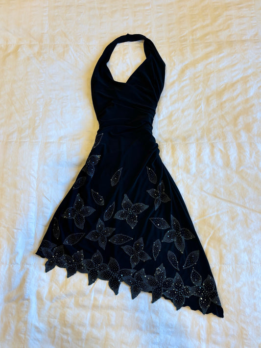 asymmetrical beaded lipstick dress