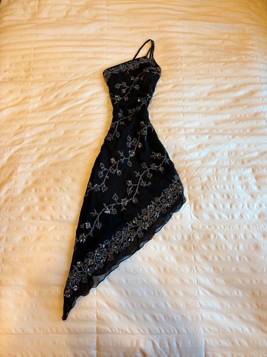 asymmetrical beaded dress