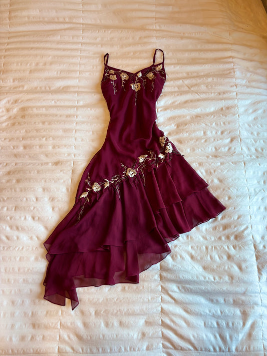 asymmetrical beaded floral dress