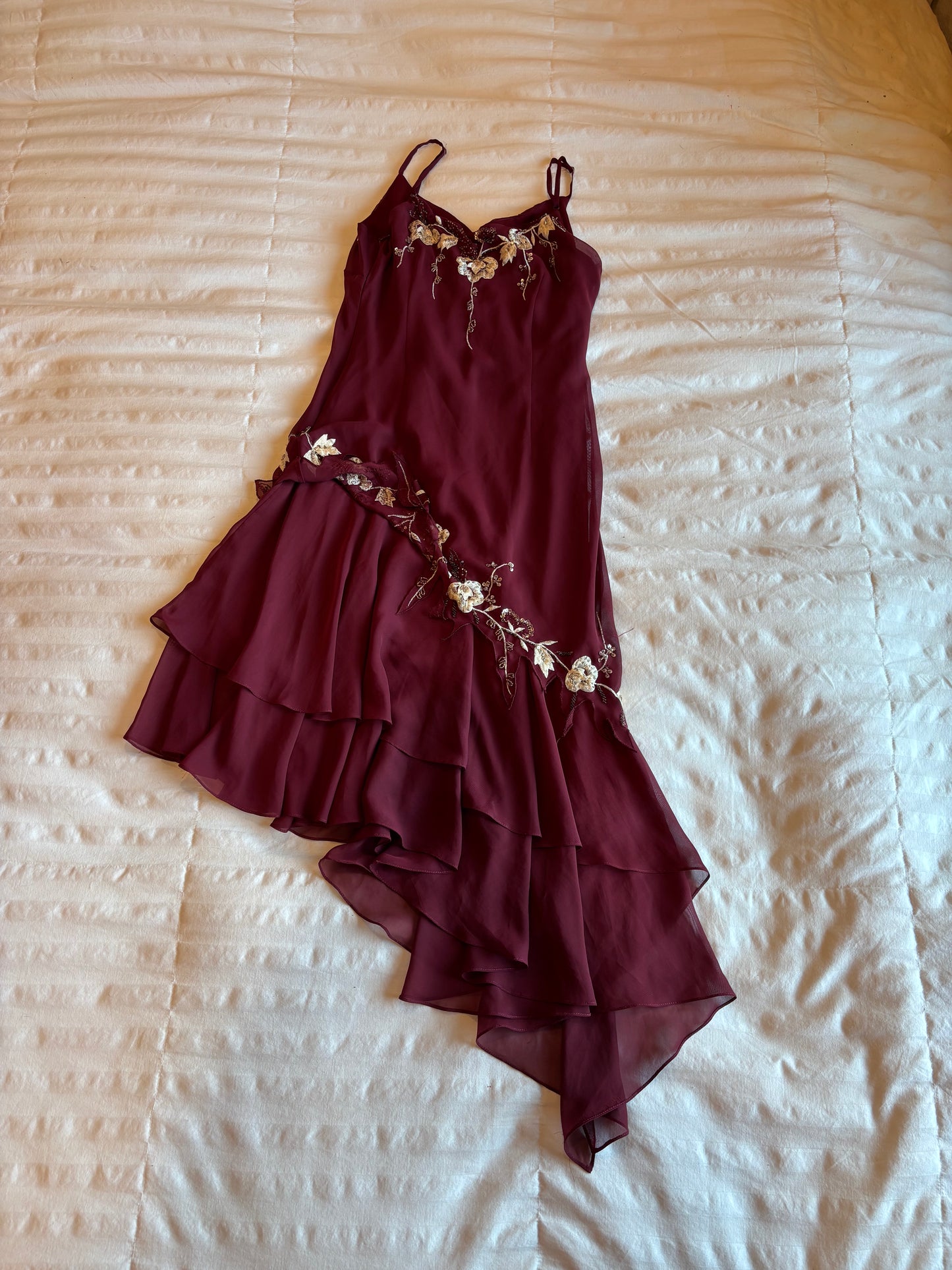 asymmetrical beaded floral dress