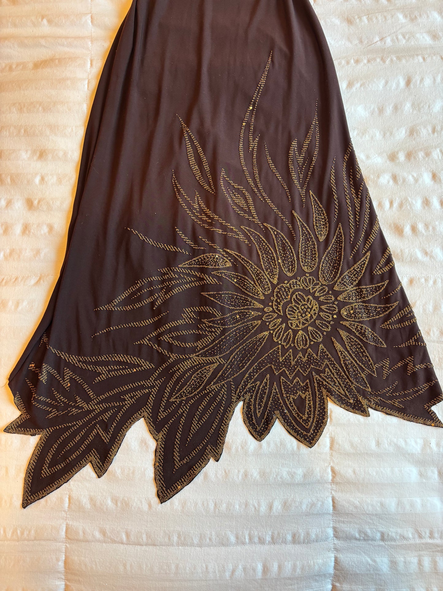beaded cowl neck maxi dress