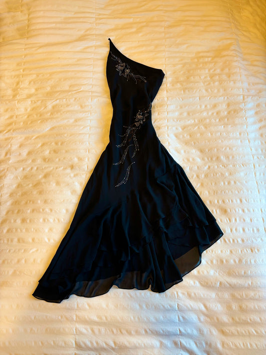 asymmetrical beaded dress