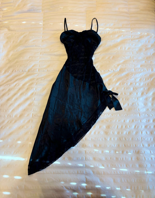 lace asymmetrical slip dress