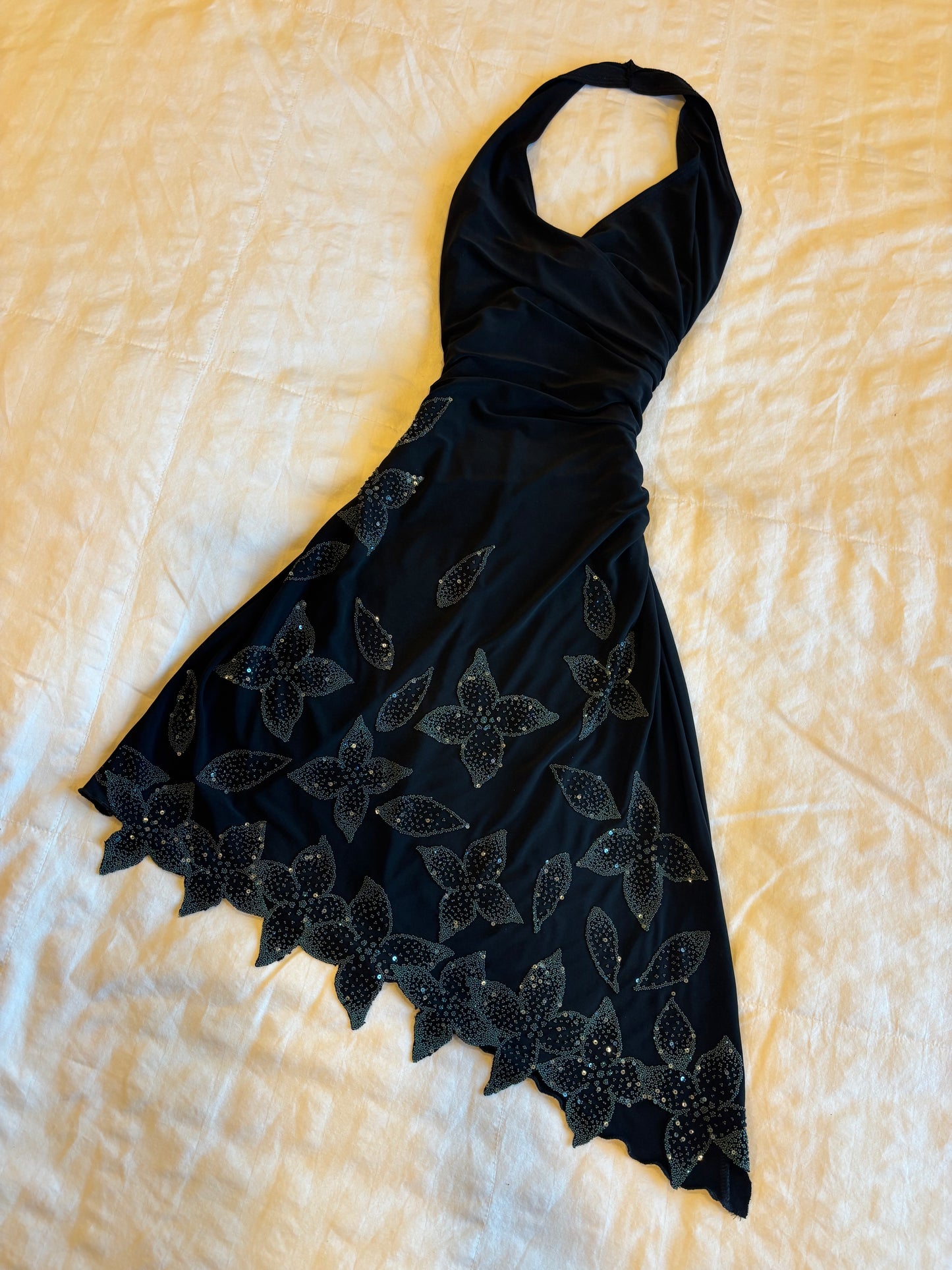 asymmetrical beaded lipstick dress