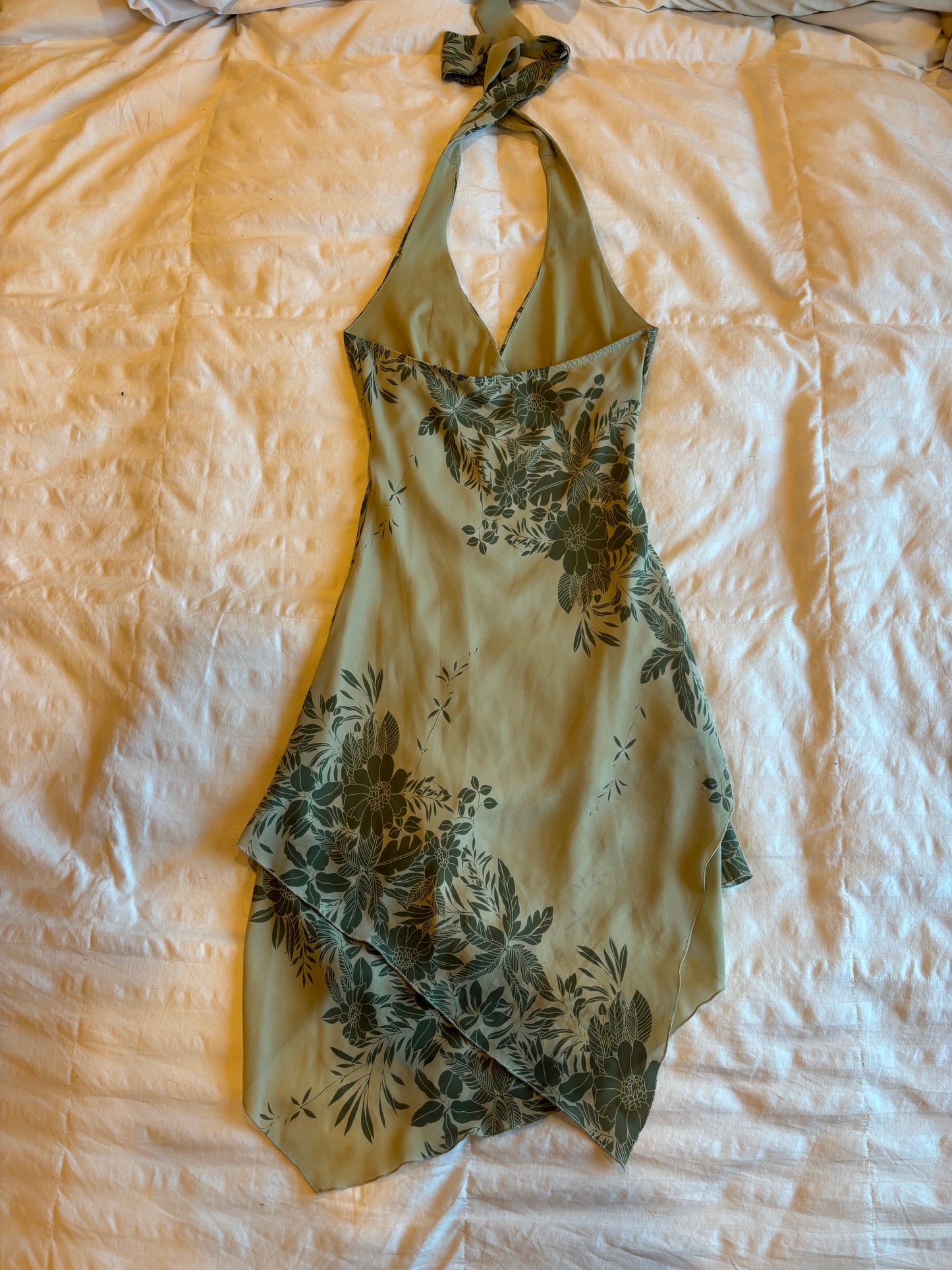 asymmetrical floral halter dress