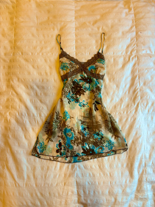 brown floral rave slip