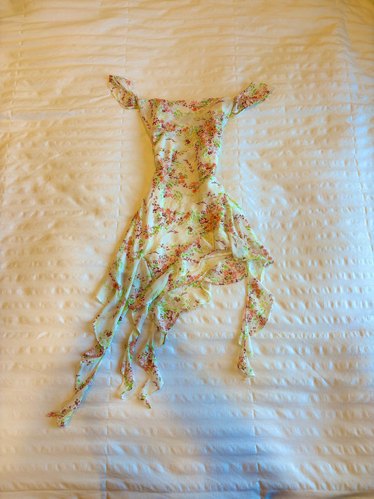 asymmetrical floral dress