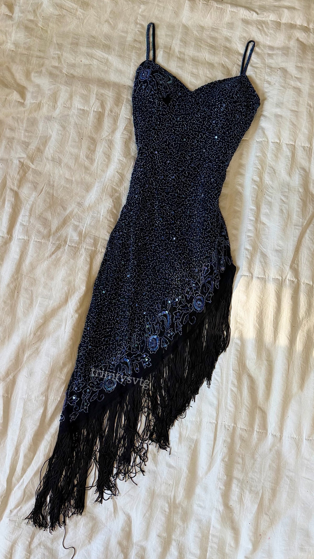 asymmetrical beaded scala dress
